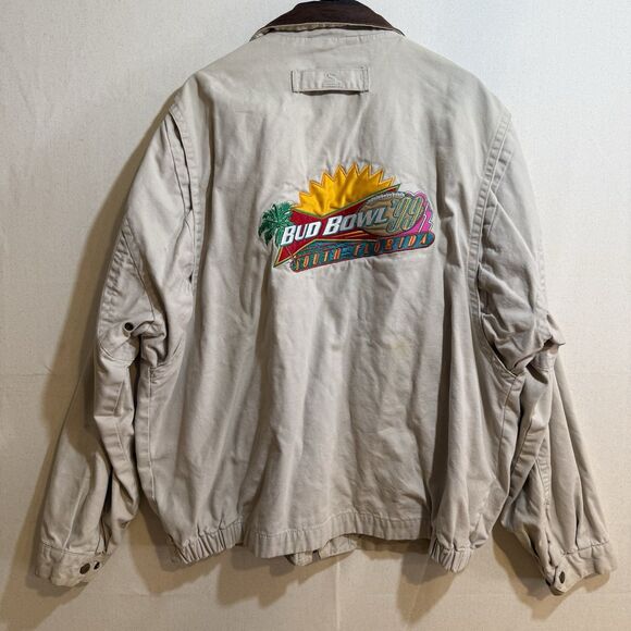 Vintage Budweiser Swingster Cotton 90’s Bomber Baseball Jacket Men Large Beige